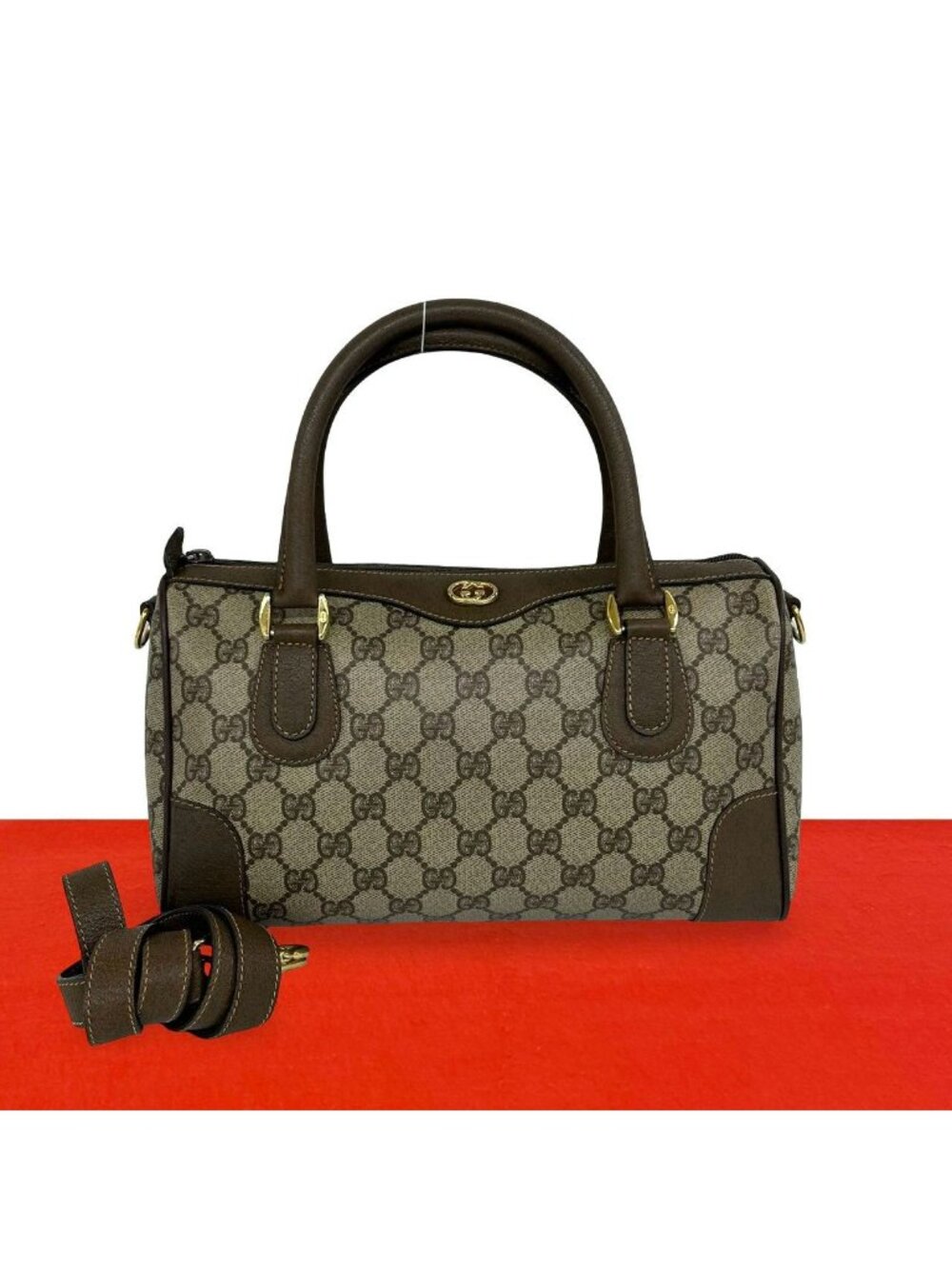 Gucci GG Pattern Logo Interlocking G Leather 2-Way Shoulder Bag Brown